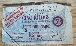 BILLET 5 KILOGS D’ACIER ORDINAIRE. MONNAIE MATIÈRE O.F.F.A (BILL 184) RARE - Imagen 1 de 2