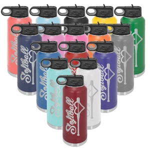 Mato & Hash 32oz Softball Laser Botella de agua grabada - Imagen 1 de 18