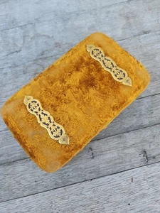Antike französische Schmuckschatulle Messing Intarsien Plüsch Samt gold lila sehr alt - Bild 1 von 11