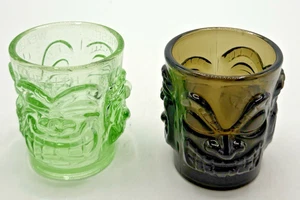 Pair Of TIKI Shot Glasses Unique, Tropical, Island Inspired Green, Brown - Picture 1 of 11