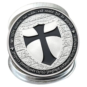Moneda Conmemorativa Caballeros Templarios Cruz Escudo Diseño Medieval Chapada en Plata - Imagen 1 de 7