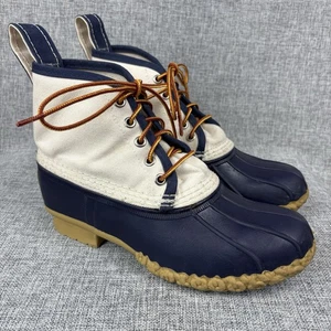 L.L. Stivali da pioggia Bean top in tela taglia 7M blu/crema outdoor escursionismo bean boots - Foto 1 di 18
