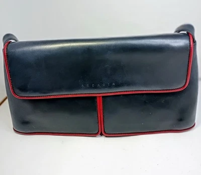 Arcadia NWT Black Leather red Trim Italian Handbag Shoulder Strap - Image 1 of 4