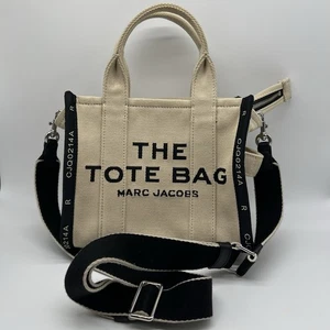Marc Jacobs The Jacquard Small Tote Bag in Warm Sand/Black Piping - Picture 1 of 8