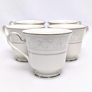 Vintage Noritake Trudy 7087 Footed Tea Cups Set of 5 Silver Platinum Rim - Picture 1 of 12