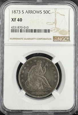 1873-S Seated Liberty Haft 50c, Arrows, NGC XF 40, Tough Date #870101 - Image 1 of 3
