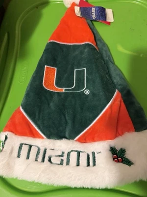 Шляпа Санта-Клауса с вышитым логотипом University Of Miami Hurricanes оранжевая зеленая - Изображение 1 из 3