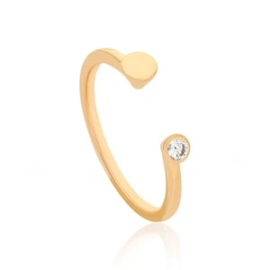 Anillo brazalete abierto disco minimalista de diamantes creado en laboratorio de 0,05 quilates de oro de 14 k - por amor - Imagen 1 de 12