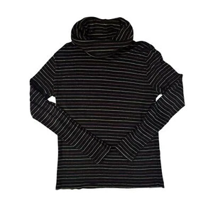 Vintage Sears Italian Turtleneck Black with Metallic Stripes Small - Picture 1 of 3