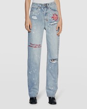 $340 KSUBI Women's Blue Distressed Straight Denim Jeans Pants Size 26