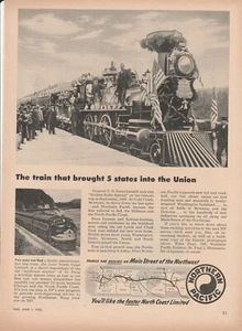 1953 Northern Pacific Vintage Print Ad 1950s Train Brought 5 States into Union - Picture 1 of 1