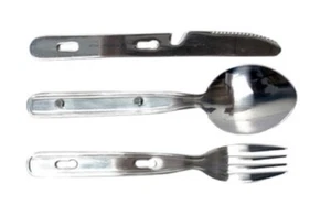 3-teiliges Edelstahl Campingbesteck BasicNature Hiking - Messer, Gabel, Löffel - Bild 1 von 2