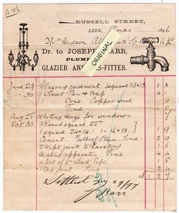 JOSEPH BARR PLUMBER GAS FITTER 1896 LEEK STAFFS STAFFORDSHIRE VINTAGE BILLHEAD - Picture 1 of 1