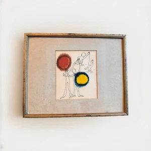 Midcentury Painting Ink & Watercolor T. Levy Framed 14.5" x 11.5" - Picture 1 of 9