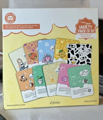 esfolio Pure Skin Essence Mask Variety Of 10 Pack - K-Beauty New - Image 1 of 4