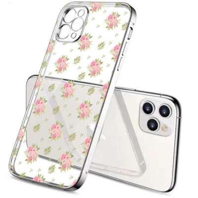 Custodia cover per iPhone 13 12 11 X XS 7 8 in Tpu morbido placcato Argento U8 - Immagine 1 di 3