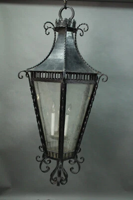 Candelabro de vidro 1920'sSpanish Revival gótico ferro forjado pingente de luz 14599 - Imagem 1 de 4