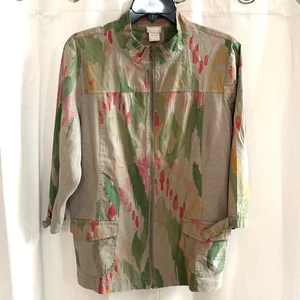 Chicos Zenergy Women Jacket Large Mixed Media Ribbed Artsy Full Zip Pocket 18176 - Picture 1 of 9