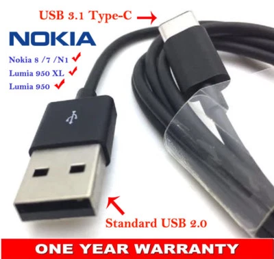 Premium USB 3.1 Type-C Adapter Cable Data Sync Power Charger Cord For Nokia X6 - Image 1 of 2