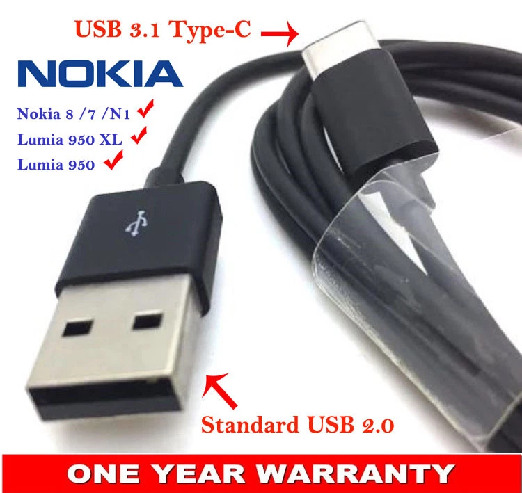 Premium USB 3.1 Type-C Adapter Cable Data Sync Power Charger Cord For Nokia X6 - Image 1 of 2