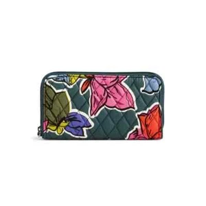 NUEVO CON ETIQUETAS Vera Bradley RFID Georgia Cartera Flores Caídas NUEVA Cremallera Alrededor Verde Rosa  - Imagen 1 de 2