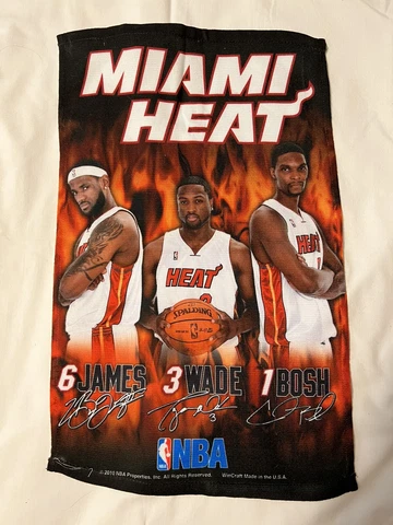 Miami Heat 2010 Lebron James Dwayne Wade Chris Bosh Rally Souvenir Towel 17”x11” Cover