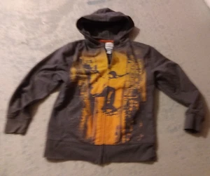 Old Navy gray zip-front hoodie sweatshirt, little boy size 8, skateboard graphic - Picture 1 of 3
