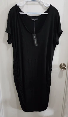 NUEVO Vestido Wendy Williams Para Mujer Manga Corta Hasta la Rodilla Acanalado Negro Talla Grande 2X Foto 1 de 4