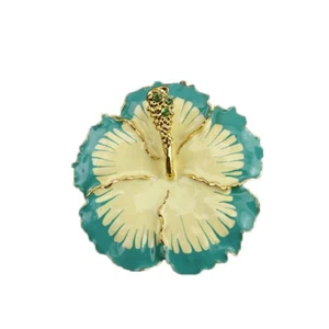2pcs/lot Enamel Flower Brooch Pin Crystal Hawaiian Hibiscus Flower Brooches - Picture 1 of 3