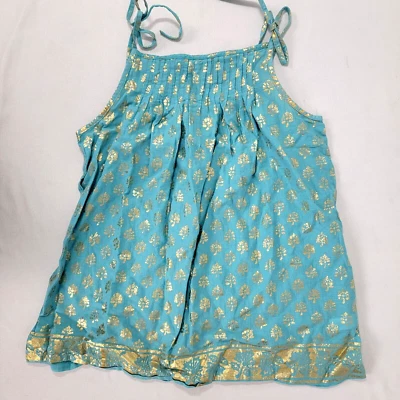 Gap Kids Girl's Shirt Top Tank Sleeveless Blue & Shiny Gold Size Large L Cotton - Image 1 of 4