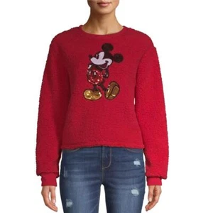 Juniors Mickey Mouse Sequins Fuzzy Cropped Sweatshirt Size Small Med Large NWT - Picture 1 of 1