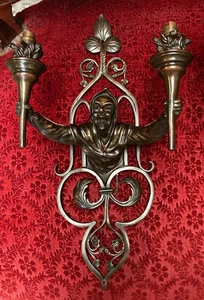 ANKOMMT MÄRZ 2026: Antikes französisches gotisches 18 Zoll Paar Narren Wandlampen in Bronze - Bild 1 von 8