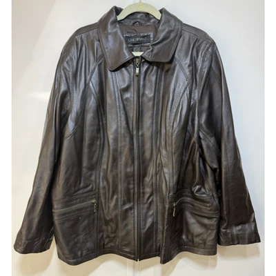 Chaqueta de cuero genuino Lane Bryant para mujer talla 22/24 marrón bolsillos con cremallera completa  Foto 1 de 4