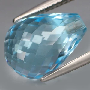 12,52Ct.Incantevole Colore Bambino Blu Topazio Brasile Briolette (Forata) PULITO - Foto 1 di 4
