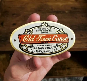TARGA EMBLEMA PUBBLICITARIO METALLO CANOA VECCHIA CITTÀ VINTAGE - ETICHETTA OVALE METALLO - Foto 1 di 5