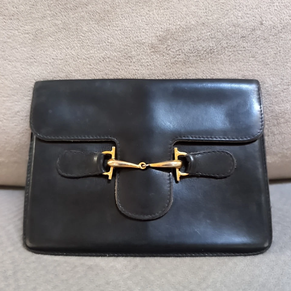 复古古驰黑色皮革照片卡夹钱包经典马位闭合 — 第 1/4 张图片