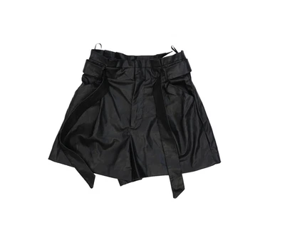 Zara 短裤女式 XS 黑色人造皮革高腰腰带打褶纸袋风格 — 第 1/4 张图片