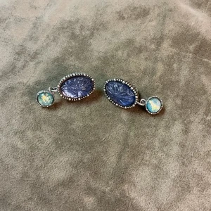 Vintage 1980er signierte Avon silberfarbene Metall Ohrclips blau/grün Sets - Bild 1 von 3