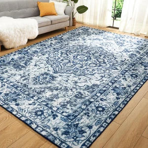 Vintage 4x6 Non Slip Washable Area Rug, Low Pile Floral Print Indoor Carpet f... - Picture 1 of 7