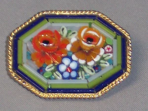 VINTAGE HANDGEFERTIGTE 8-SEITIGE MOSAIKNADEL MIT BLUMEN & DUNKELBLAUEM & GRÜNEM RAND - Bild 1 von 3