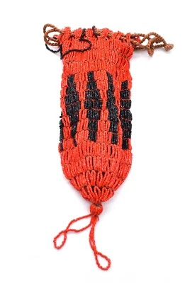 Antiguo bolso de noche rojo negro con cuentas de 1920 con cordón y solapa bolso muñeca  Foto 1 de 4