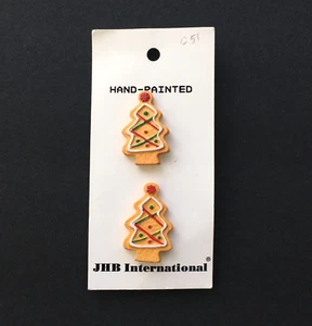 2x Vintage JHB International Buttons Christmas Tree Hand Painted 1-1/8 in.#25016 - Picture 1 of 4