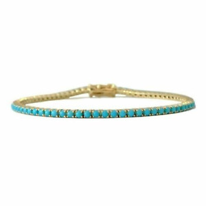 4Ct Delicate Lab Created Blue Turquoise Tennis Bracelet - 14K Yellow Gold Plated