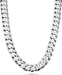 Solid 925 Sterling Silver 12mm Diamond Cut Cuban Link Curb Chain Necklace Italy - Picture 1 of 17