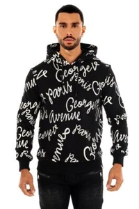 GEORGE V PARIS  HOODIE BLACK WITH WHITE  RHINESTONES FRONT AND BACK - Picture 1 of 4
