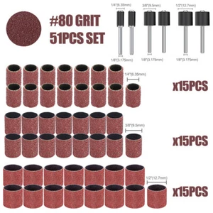 51Pcs Sanding Drum Bands Sleeve Set 80 Grit 1/8''Shank for Dremel Rotary Tool - Picture 1 of 7