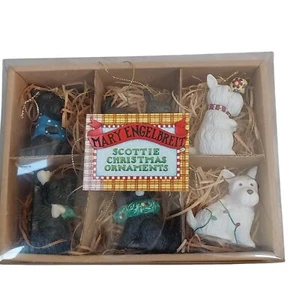 ME Mary Engelbreit HENRY SCOTTIE Dog Christmas Ornaments Complete Set of 6 - Picture 1 of 17