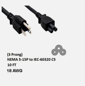 6ft 3 Prongs AC Power Cable Cord NEMA 5-15P to IEC-60320 C5 18AWG 10A/125V - Picture 1 of 3
