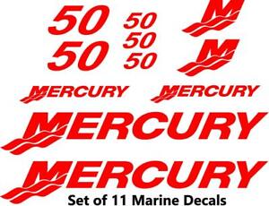 (11pc) Set of 50 Hp Mercury outboard boat cowling decal set custom color choices