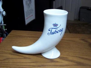 Tuborg Beer White Ceramic Drinking Horn 5 3/4" mint - Picture 1 of 4